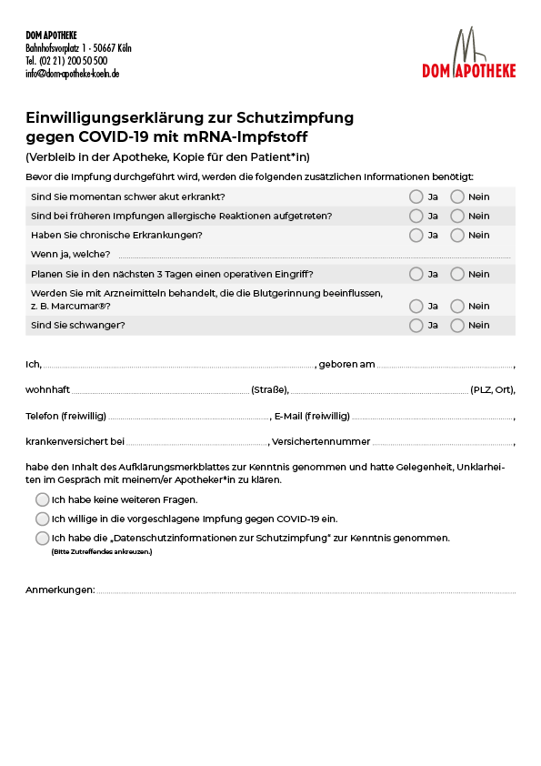 Erklärung zur Covid-19-Schutzimpfung zum Download