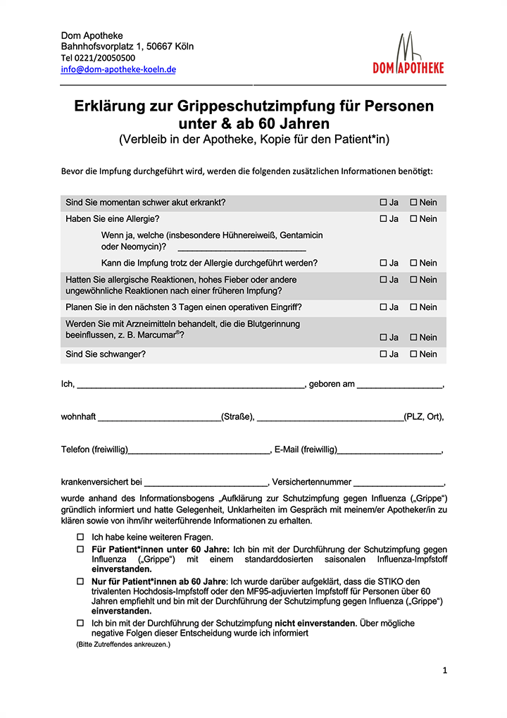Erklärung zur Grippeschutzimpfung